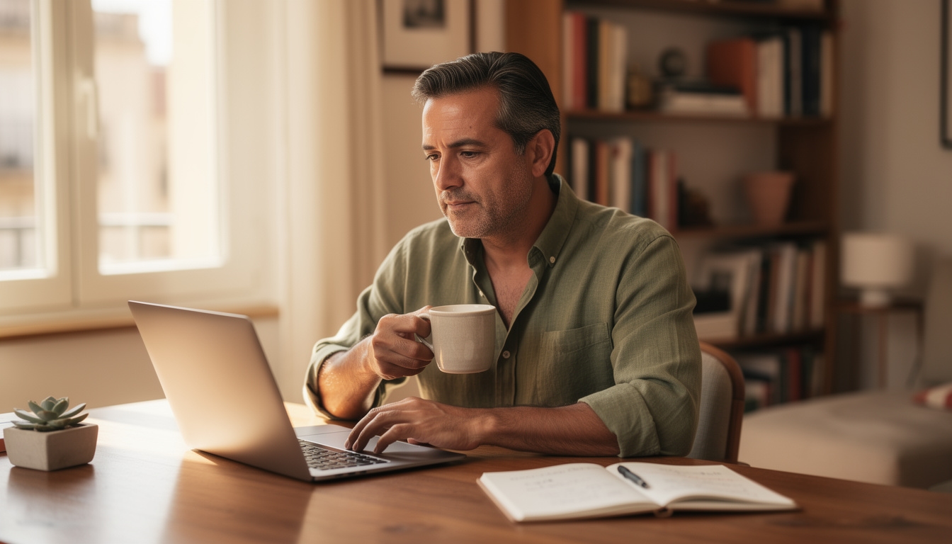 Emprendedor trabajando en su visibilidad online desde Madrid